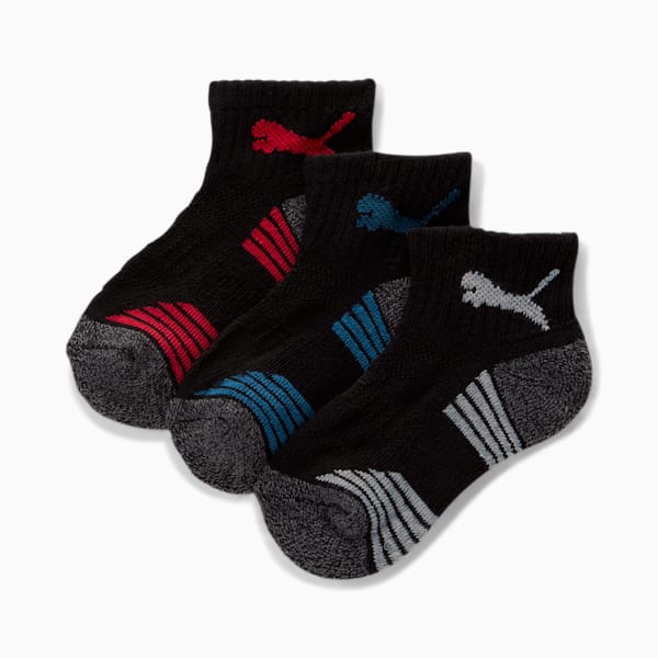 Kids' Terry Quarter Lenght Crew Sock [6 Pack], BLACK / RED